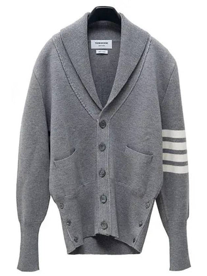 Men's Engineered Stripe Shawl Collar Cardigan Grey - THOM BROWNE - BALAAN 2