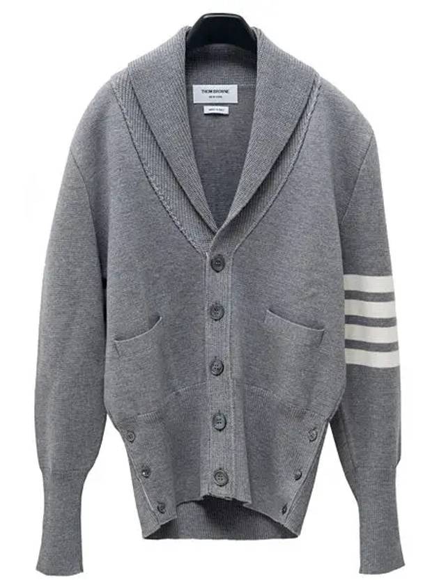 Men's Engineered Stripe Shawl Collar Cardigan Grey - THOM BROWNE - BALAAN 3