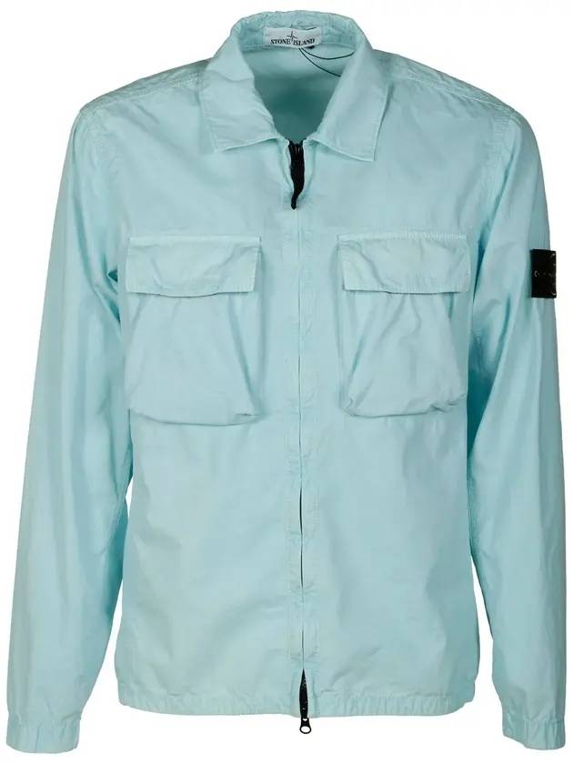 Front Pocket Wappen Patch Overshirt Zip-Up Jacket Sky Blue - STONE ISLAND - BALAAN 1