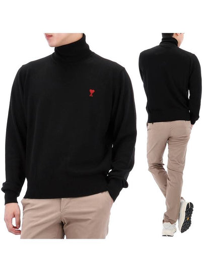 Men's Heart Logo Wool Turtleneck Black - AMI - BALAAN 2