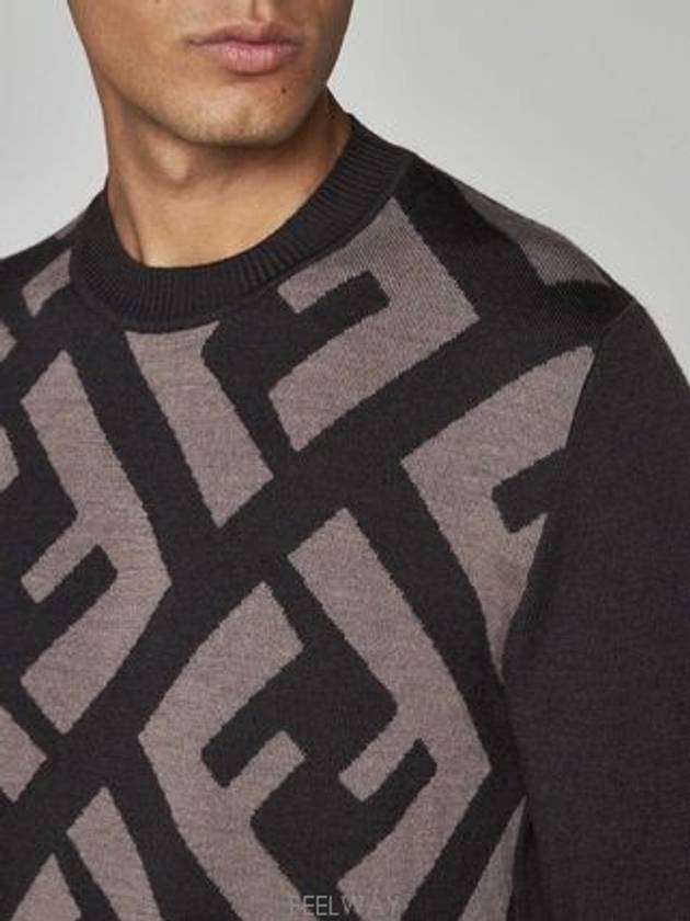 Monogram Jacquard Wool Crewneck Knit Top Brown - FENDI - BALAAN 3