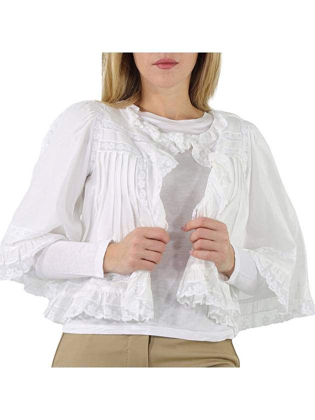 Burberry Natural White Lace Detail Ruffle Cape Overlay Top, Brand Size 8 (US Size 6) - BURBERRY - BALAAN 1