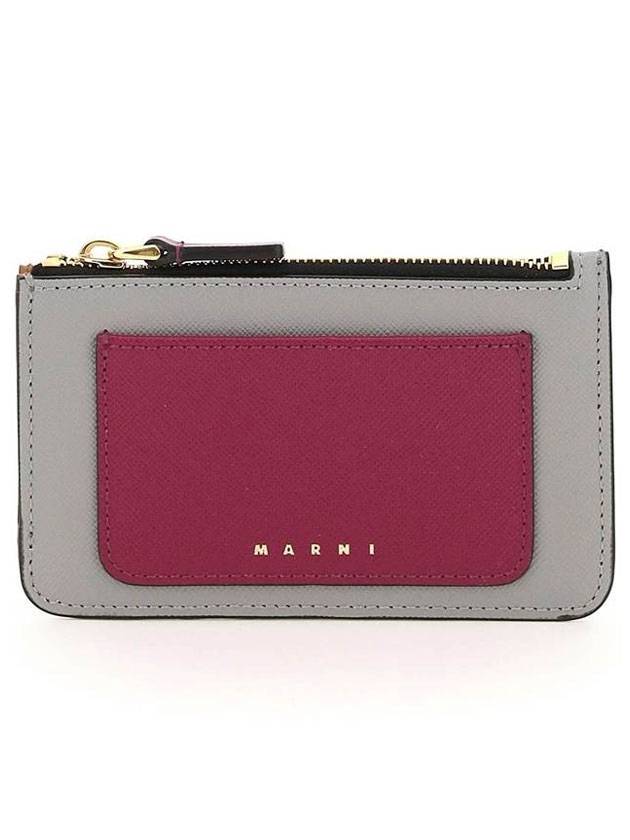 Saffiano Two-Tone Zipper Card Wallet Grey Purple - MARNI - BALAAN 1