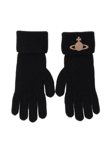 Logo Knit Gloves Black - VIVIENNE WESTWOOD - BALAAN 1