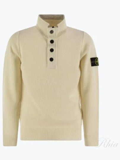 Wappen Patch Half Button Lambswool Knit Top Natural - STONE ISLAND - BALAAN 2