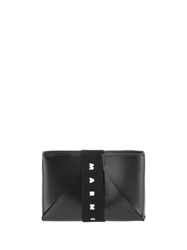 Logo Strap Leather Card Wallet Black - MARNI - BALAAN 3