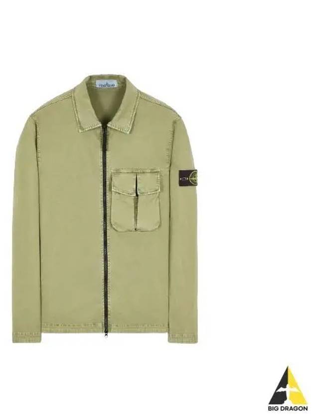 Garment Dyed Stretch Cotton Overshirt Jacket Sage Green - STONE ISLAND - BALAAN 2