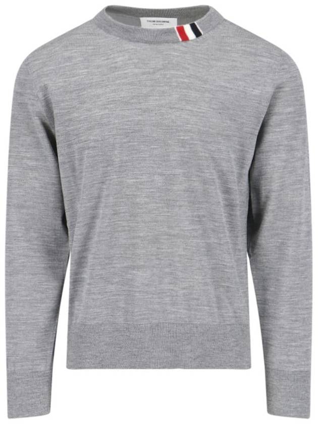 Intarsia Stitch Crew Neck Merino Wool Knit Top Light Grey - THOM BROWNE - BALAAN 2