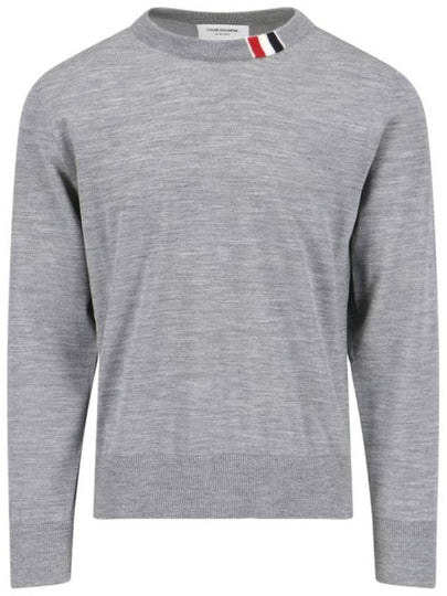 Intarsia Stitch Crew Neck Merino Wool Knit Top Light Grey - THOM BROWNE - BALAAN 2