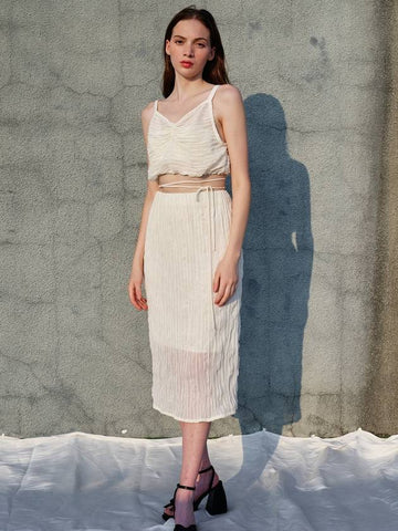 Lofty Pleats Chiffon Two-Piece Midi Dress Cream - SORRY TOO MUCH LOVE - BALAAN 1