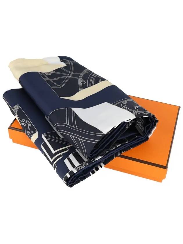 Spring Spring Scarf 90 Blue Noir Beige Blanc - HERMES - BALAAN 4