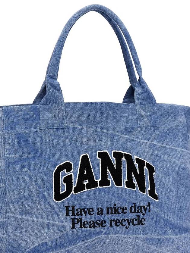 Logo Oversized Tote Bag Light Blue Women s - GANNI - BALAAN 3