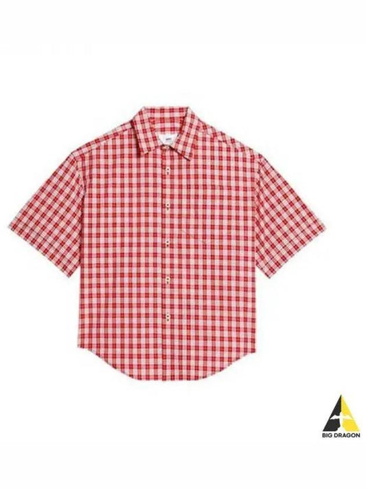 Gingham Check Shirt Short Sleeve Red USH202 CO0030 - AMI - BALAAN 1