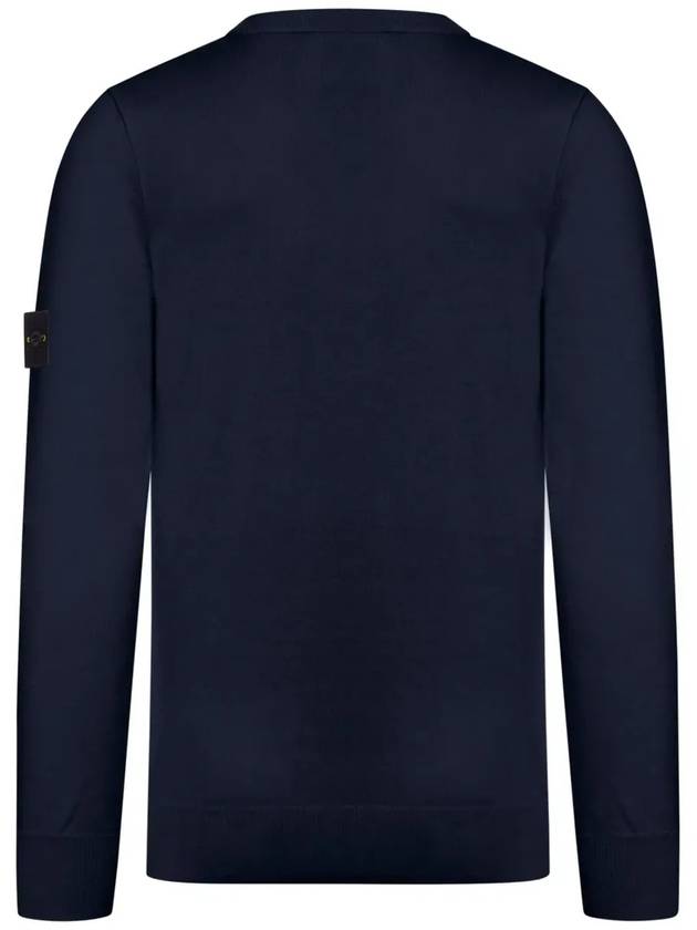 Soft Organic Cotton Small Roll Detail Crew Neck Knit Top Navy - STONE ISLAND - BALAAN 3