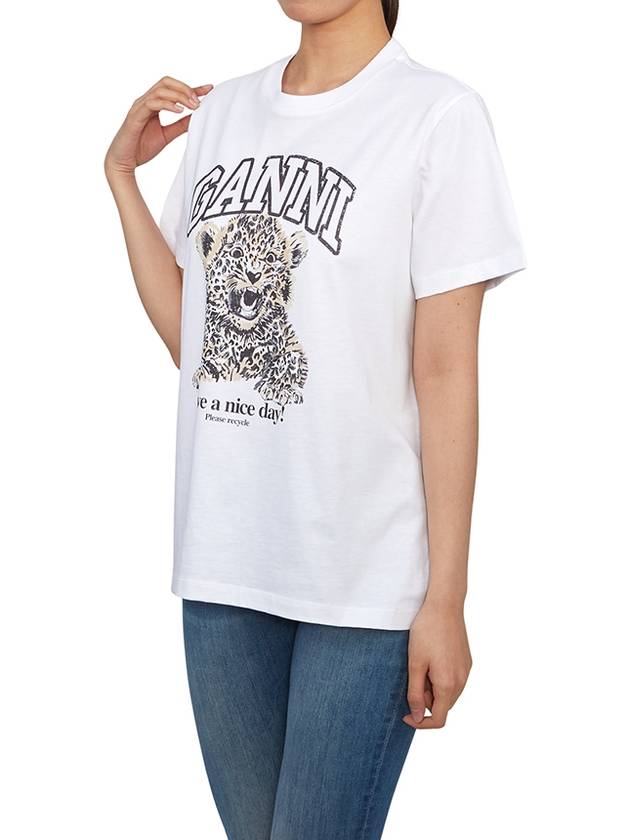 Logo Print Crew Neck Short Sleeve T Shirt White - GANNI - BALAAN 5