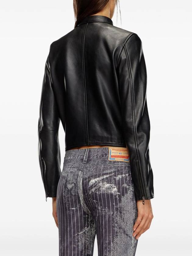 L Ayla Embossed Logo Leather Biker Jacket Black - DIESEL - BALAAN 5