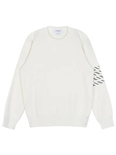 Diagonal Silk Stripe Crew Neck Knit Top White - THOM BROWNE - BALAAN 2