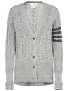 Women's 4 Bar Stripe Aran Cable Wool Cardigan Light Grey - THOM BROWNE - BALAAN 3