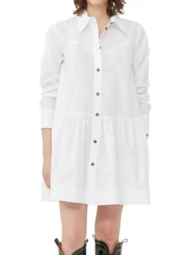 Poplin Cotton Short Dress White - GANNI - BALAAN 2