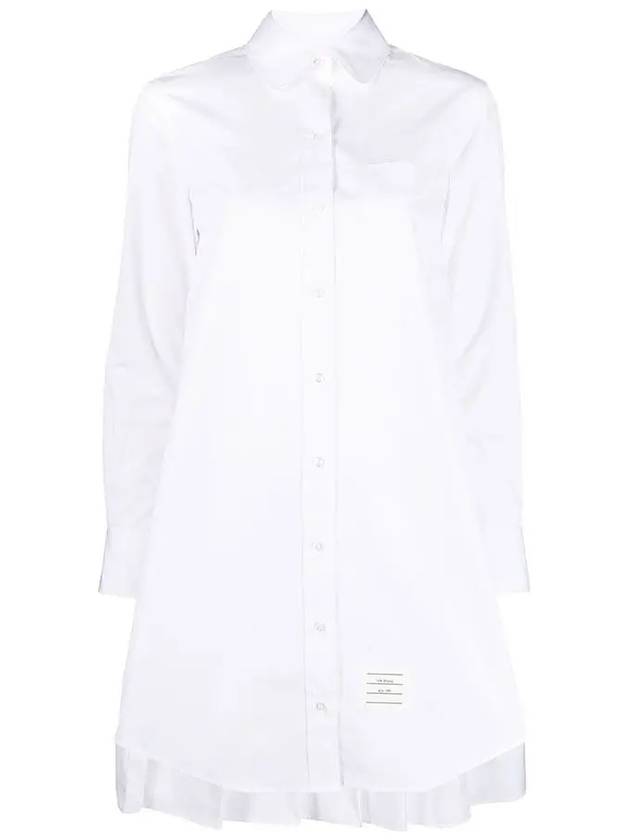 Solid Poplin Pleated Back Shirt Mini Dress White - THOM BROWNE - BALAAN 3