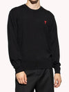 Heart Embroidered Logo Crew Neck Knit Top Black - AMI - BALAAN 3