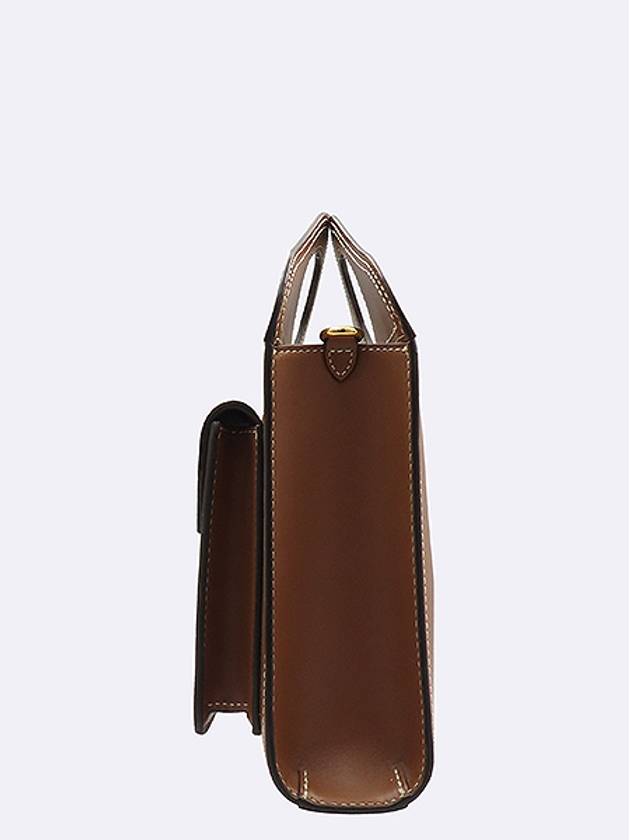 Burberry 8014776 Brown Leather Mini Topstitch Detail Pocket Tote Bag Shoulder Strap - BURBERRY - BALAAN 3