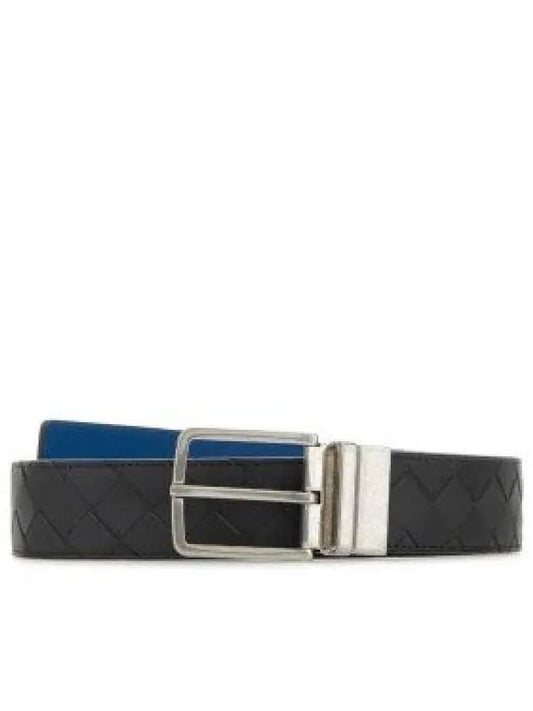 Intrecciato Reversible Leather Belt Black Blue - BOTTEGA VENETA - BALAAN 2