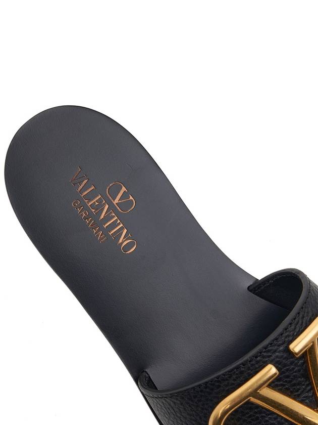 V Logo Signature Leather Slippers Black - VALENTINO - BALAAN 8