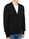 Heart Logo Merino Wool Cardigan Black - AMI - BALAAN 4