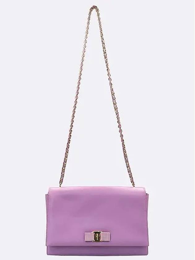 Ferragamo 21 E481 Light Purple Saffiano Leather Gold Plated Barazini Medium Chain Cross Bag - SALVATORE FERRAGAMO - BALAAN 4