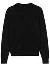 Heart Logo Merino Wool Cardigan Black - AMI - BALAAN 4