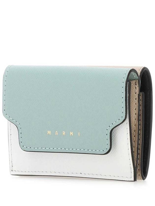 Saffiano Color Block Tri-Fold Half Wallet Blue - MARNI - BALAAN 3