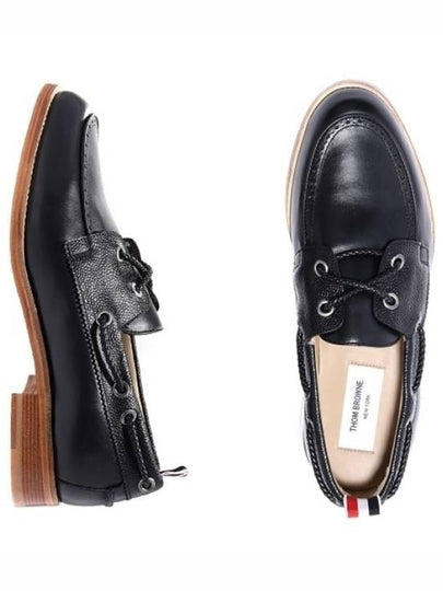 Men's Vitello Calf Leather Boat Shoes Black - THOM BROWNE - BALAAN 2