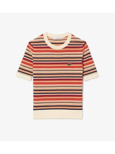 Women s Summer Striped Short Sleeve Sweater Red Mix - LACOSTE - BALAAN 1