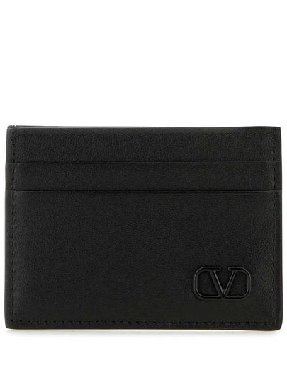 V Logo Signature Calfskin Card Wallet Black - VALENTINO - BALAAN 2