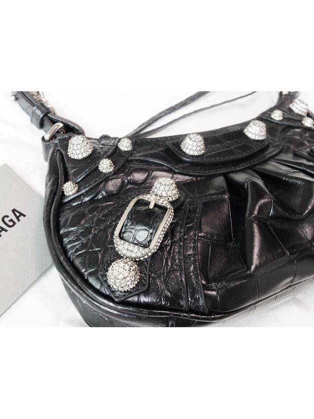 Le Cagol Mini Silver Chain Crocodile Shoulder Bag Black - BALENCIAGA - BALAAN 3