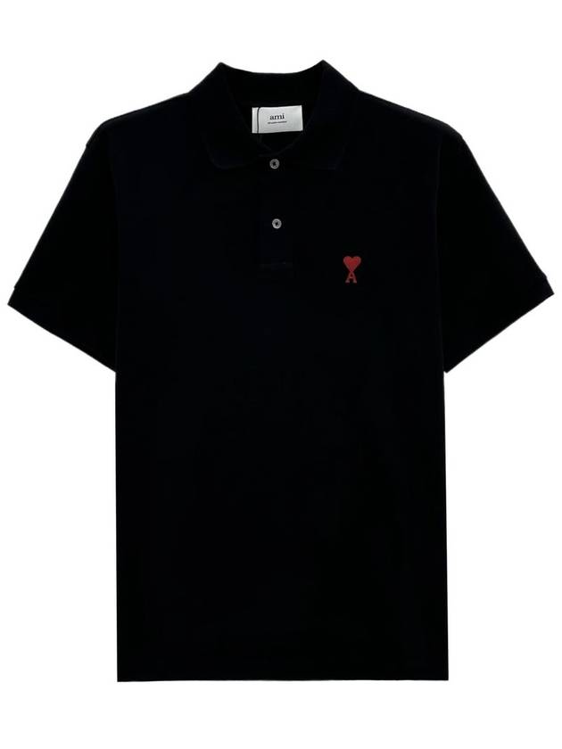 Heart Logo Polo Shirt Black - AMI - BALAAN 2