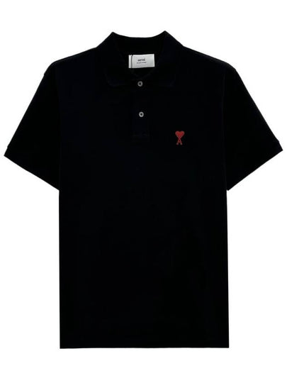 Small Heart Logo Polo Shirt Black - AMI - BALAAN 2