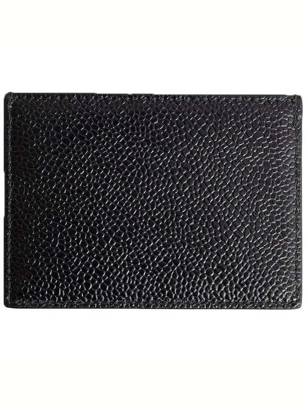 Pebble Grain Leather Stripe Single Card Wallet Black - THOM BROWNE - BALAAN 4