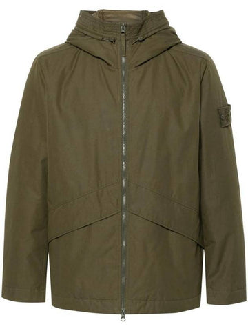 419F1 Ghost Weatherproof Cotton Canvas Hooded Jacket Military Green - STONE ISLAND - BALAAN 1