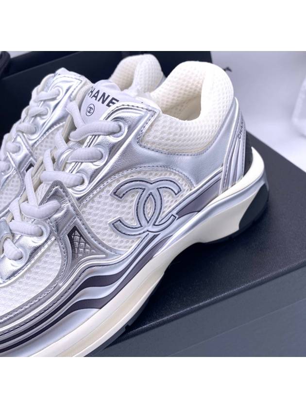 Fabric Laminated Low Top Sneakers Silver - CHANEL - BALAAN 4