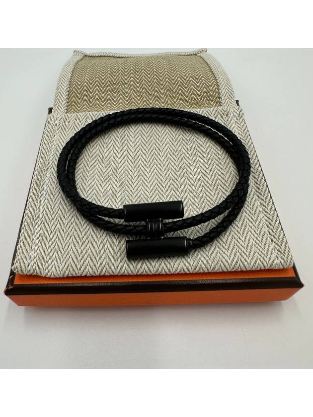 Tournis Tresse Leather Bracelet Noir - HERMES - BALAAN 2