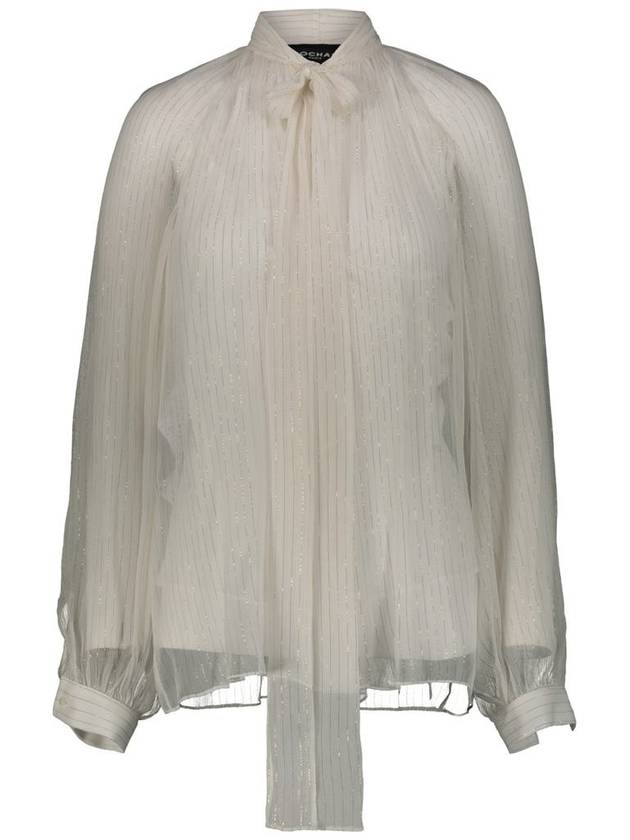 Rochas Bow Shirt In Lurex Striped Silk Chiffon Clothing - ROCHAS - BALAAN 1