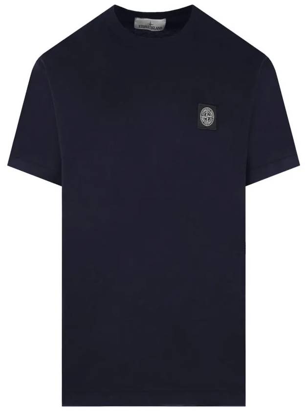 Logo Patch Cotton Short Sleeve T-Shirt Navy - STONE ISLAND - BALAAN 2