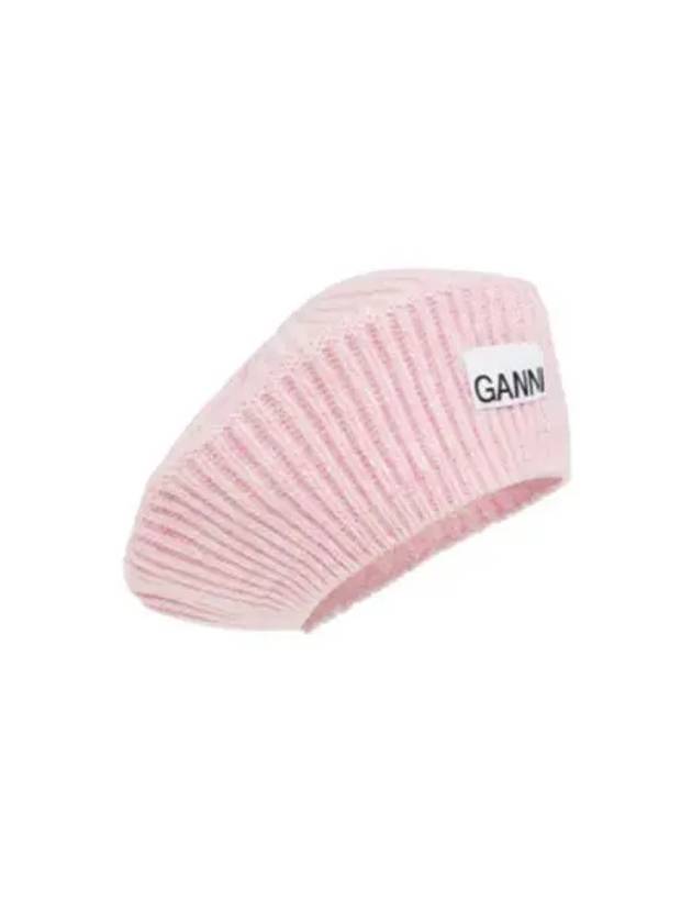 Logo Rib Edge Wool Beret Lilac - GANNI - BALAAN 2