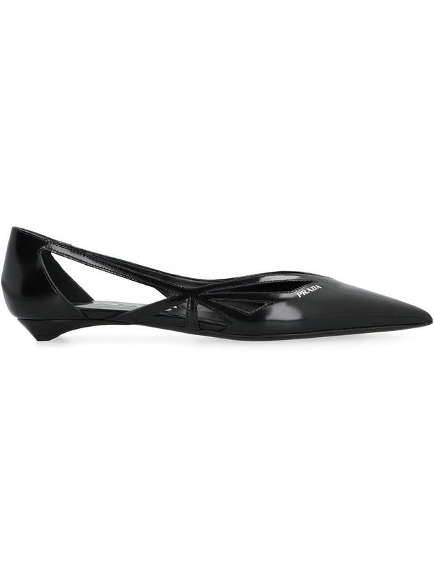 Cut out Brushed Leather Ballerina Black - PRADA - BALAAN 3