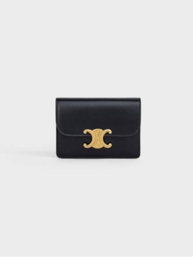 Triomphe Shiny Calfskin Flap Card Wallet Black - CELINE - BALAAN 2