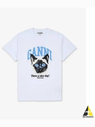 Basic Cat Relax Jersey Short Sleeve T-Shirt White - GANNI - BALAAN 2