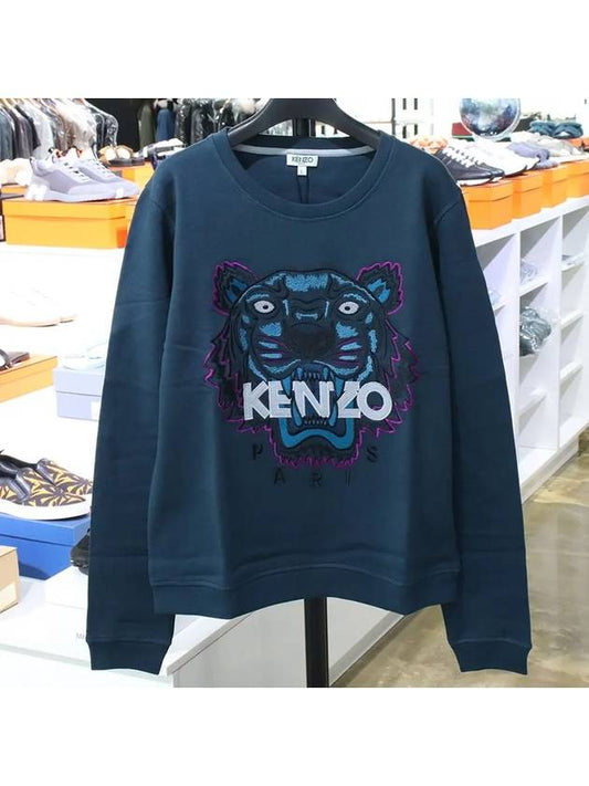 Tiger Sweatshirt F562sw7054xc Dark Blue - KENZO - BALAAN 1