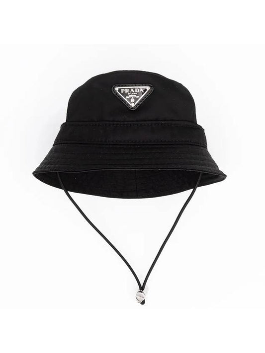 triangle logo re-nylon bucket hat black - PRADA - BALAAN.